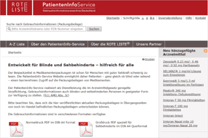 Screenshot der Startseite von Patienteninfo-Service